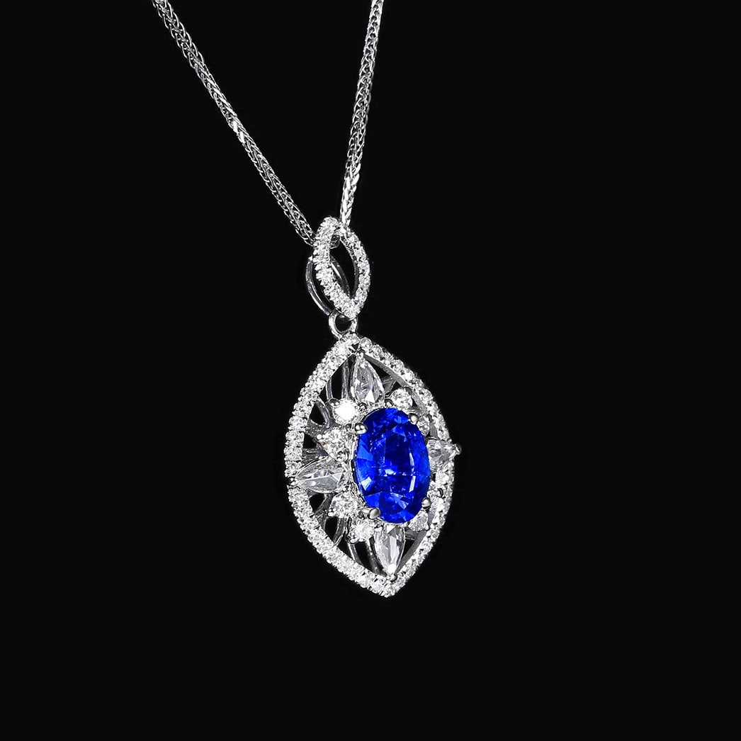 14k Gold 1.53 Ctw Natural Sapphire & Diamond Pendant( Without Chain ) - 3