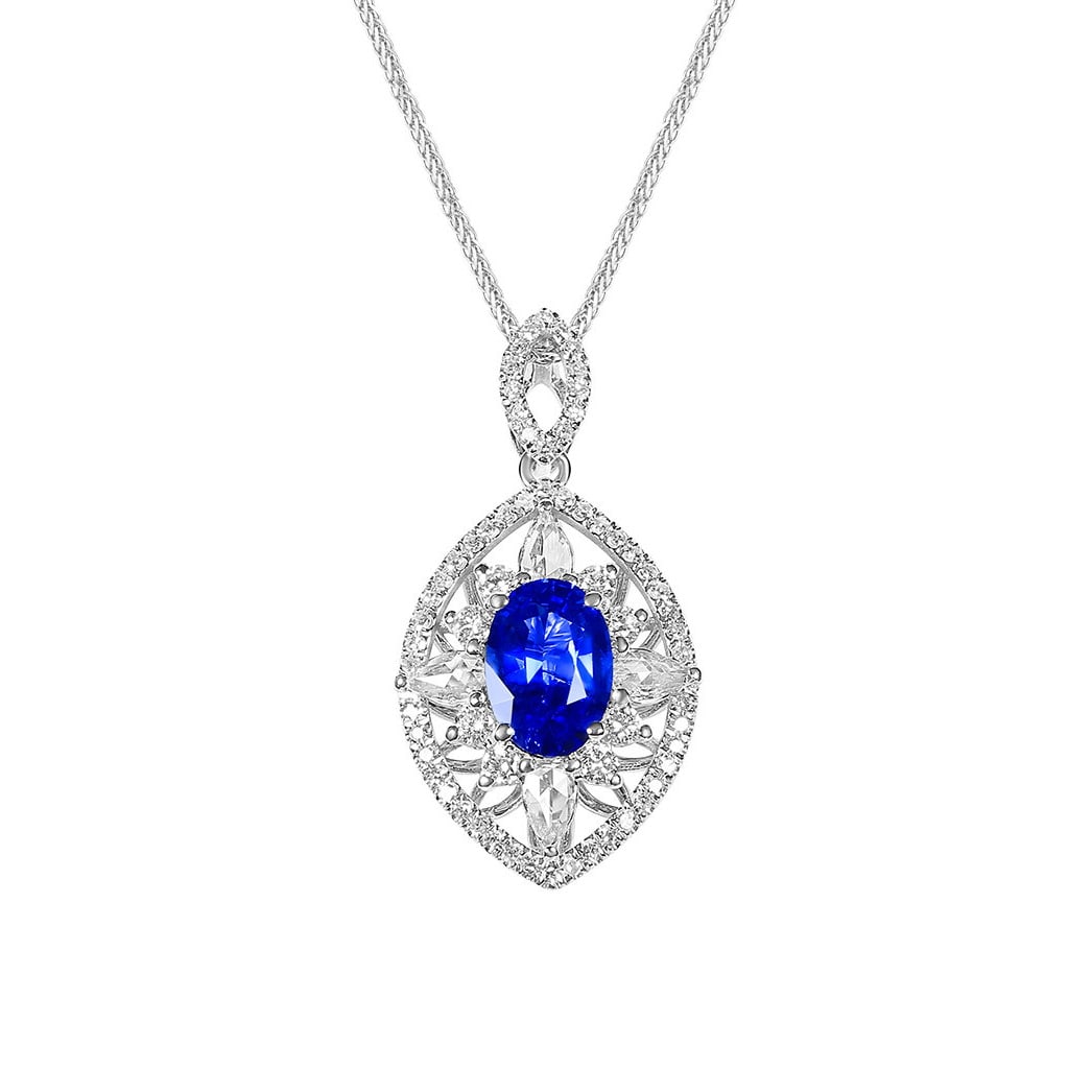 14k Gold 1.53 Ctw Natural Sapphire & Diamond Pendant( Without Chain ) - 5