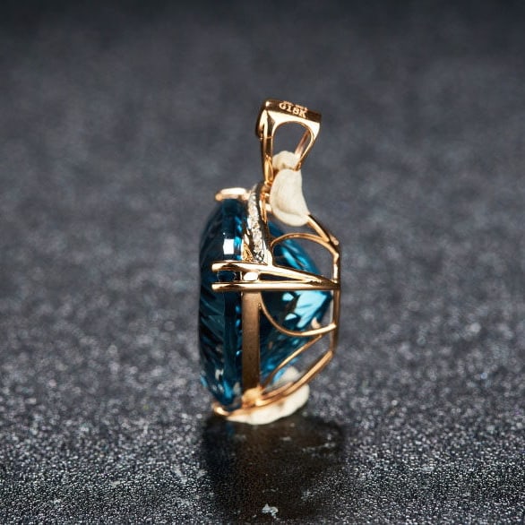 14k Gold 20.6 Ct Natural Topaz & Diamond Pendant( Without Chain ) - 4