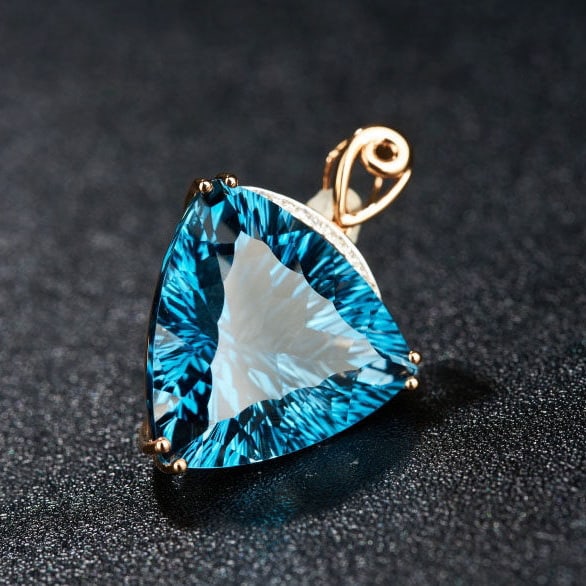 14k Gold 20.6 Ct Natural Topaz & Diamond Pendant( Without Chain ) - 6