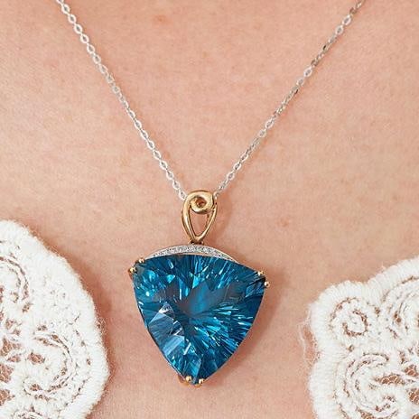 14k Gold 20.6 Ct Natural Topaz & Diamond Pendant( Without Chain ) - 9