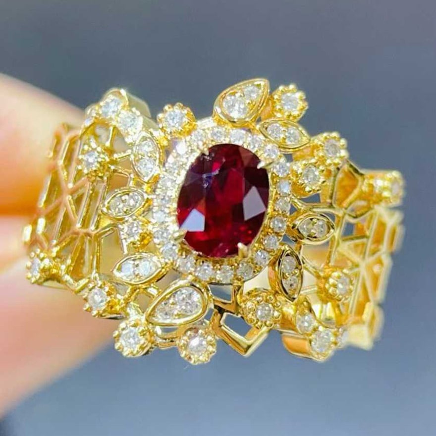 14k Gold 0.95 Ctw Natural Ruby & Diamond Ring: Ref:231134240 // gold content:14k gold // ring size:7. 25us // // main gemstone:ruby // shape:oval // carat weight:0. 73ct // color:red // treatment:natural // // adjacent gemstone 2 : diamond // shap