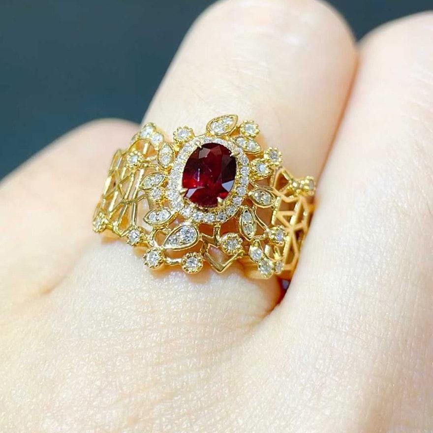 14k Gold 0.95 Ctw Natural Ruby & Diamond Ring - 4