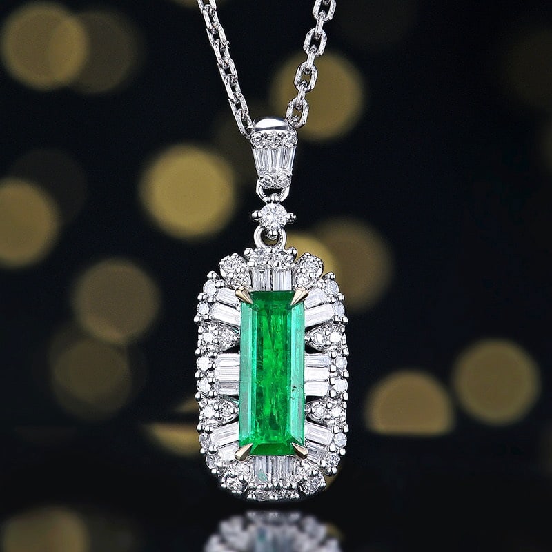 14k Gold 0.97 Ctw Vivid Green Natural Emerald & Diamond Pendant( Without Chain ): Ref:231134242 // gold content:14k gold // main gemstone:emerald // shape:octagonal // carat weight:0. 56ct // color:vivid green // treatment:natural // // adjacent gemstone 2 : diamond // number of