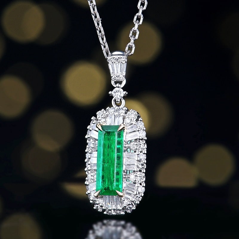 14k Gold 0.97 Ctw Vivid Green Natural Emerald & Diamond Pendant( Without Chain ) - 2
