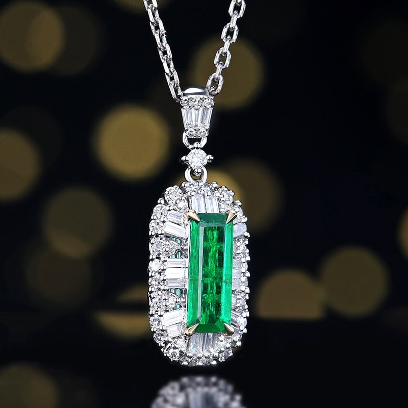 14k Gold 0.97 Ctw Vivid Green Natural Emerald & Diamond Pendant( Without Chain ) - 3