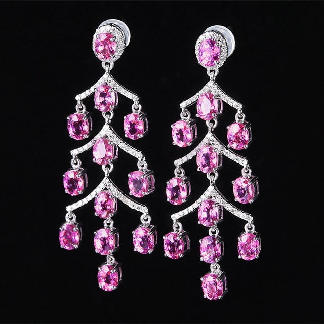 14k Gold 7.56 Ctw Natural Padparadscha Sapphire & Diamond Earrings - 3