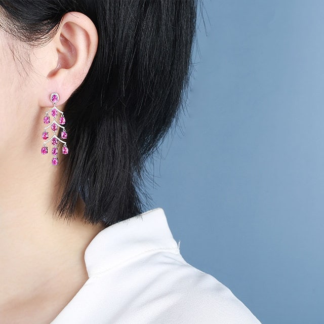 14k Gold 7.56 Ctw Natural Padparadscha Sapphire & Diamond Earrings - 5