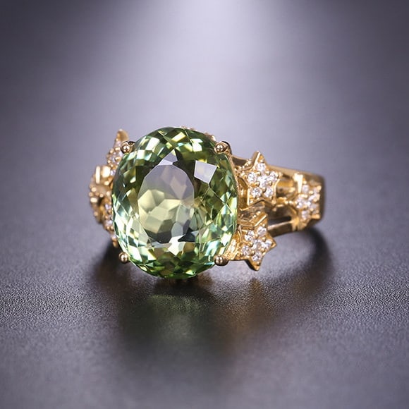 14k Gold 9.68 Ctw Natural Tourmaline & Diamond Ring - 3