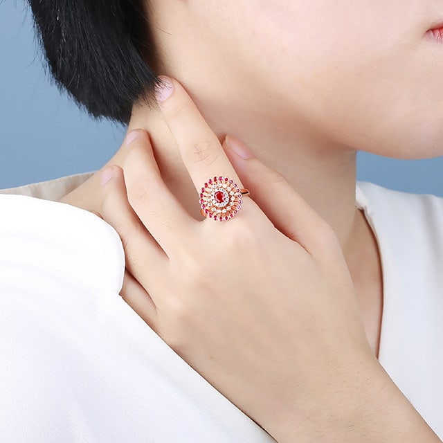 14k Gold 0.80 Ctw Natural Ruby & Ruby Ring - 7