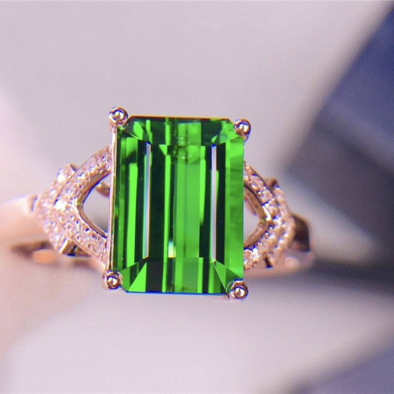 14k Gold 3.65 Ct Natural Tourmaline & Diamond Ring - 4