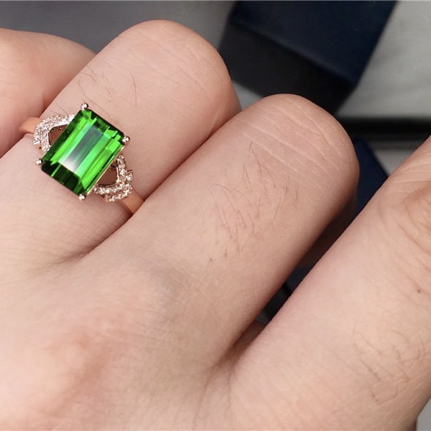 14k Gold 3.65 Ct Natural Tourmaline & Diamond Ring - 7