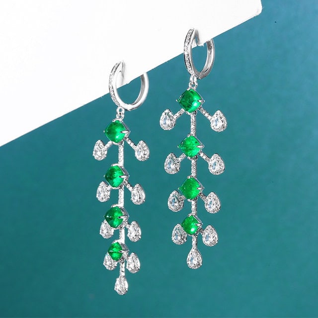 14k Gold 5.55 Ctw Natural Emerald & Diamond Earrings - 3