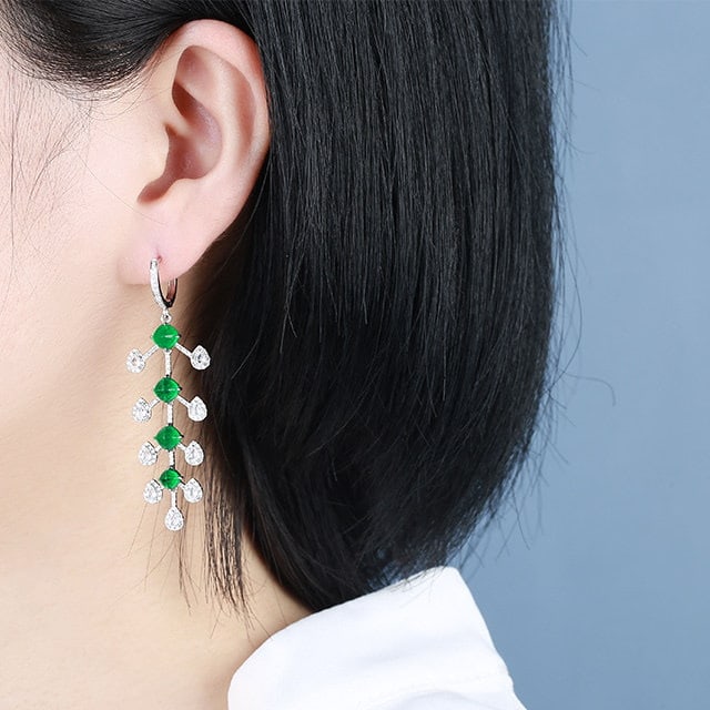 14k Gold 5.55 Ctw Natural Emerald & Diamond Earrings - 6