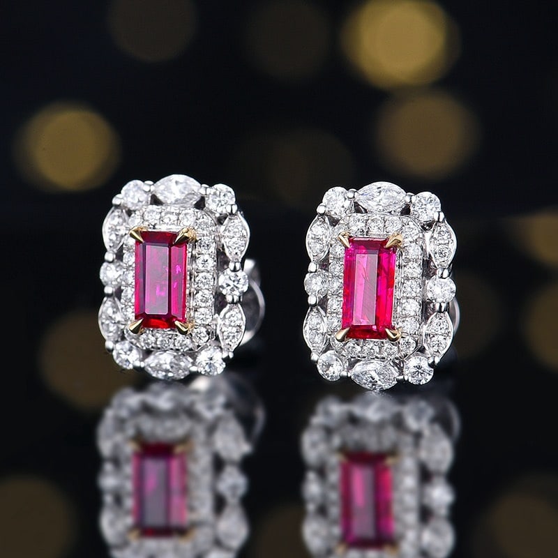 14k Gold 0.98 Ctw Natural Ruby & Diamond Earrings - 2