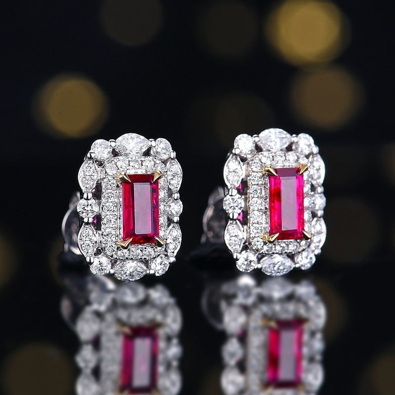 14k Gold 0.98 Ctw Natural Ruby & Diamond Earrings - 3