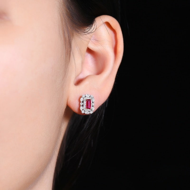 14k Gold 0.98 Ctw Natural Ruby & Diamond Earrings - 7