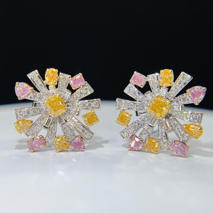 14k Gold 1.50 Ctw Natural Color Diamond & Diamond Earrings - 2