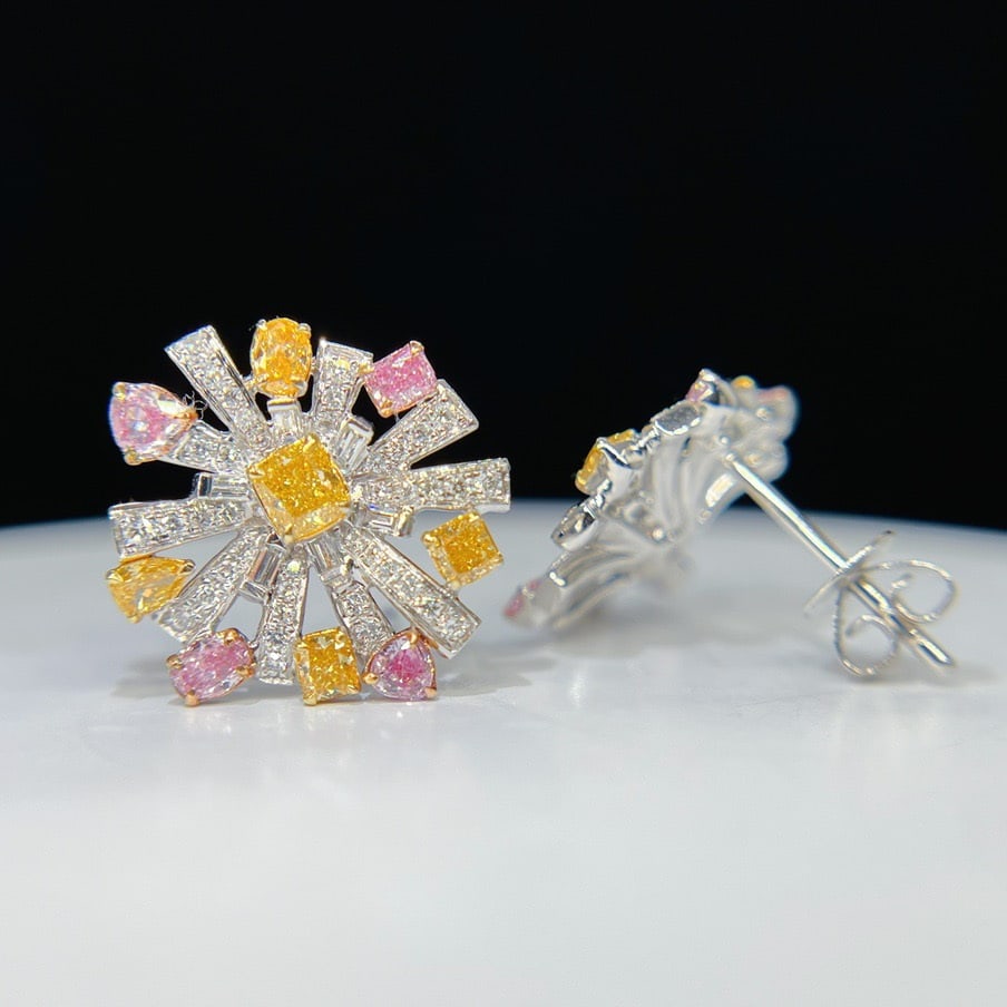 14k Gold 1.50 Ctw Natural Color Diamond & Diamond Earrings - 3