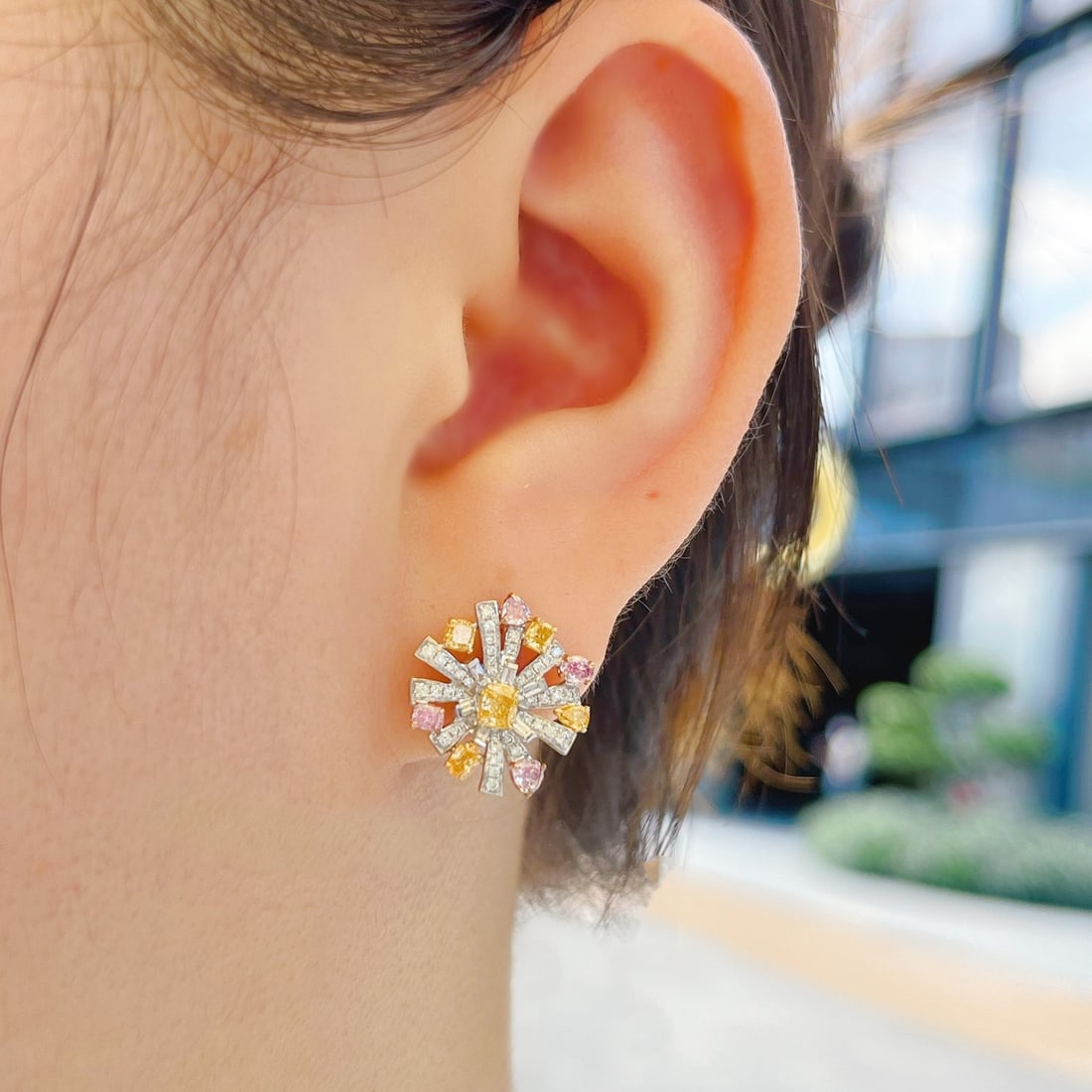 14k Gold 1.50 Ctw Natural Color Diamond & Diamond Earrings - 4