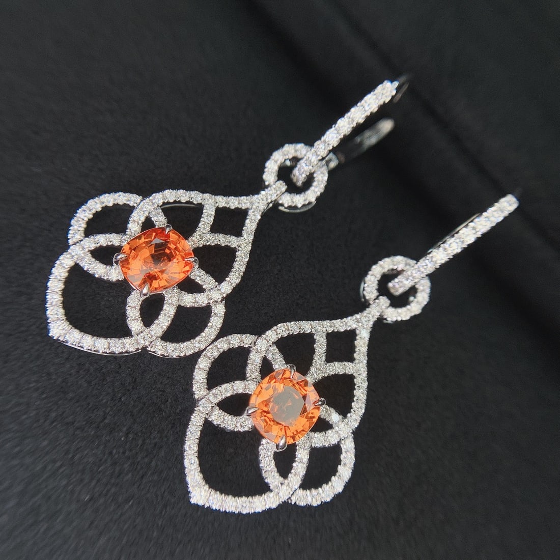 14k Gold 3.78 Ctw Natural Spessartine & Diamond Earrings/pendant( Without Chain ) - 2