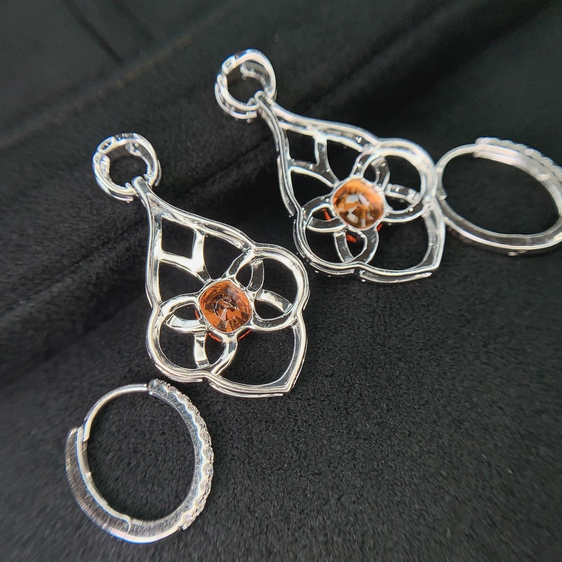 14k Gold 3.78 Ctw Natural Spessartine & Diamond Earrings/pendant( Without Chain ) - 3