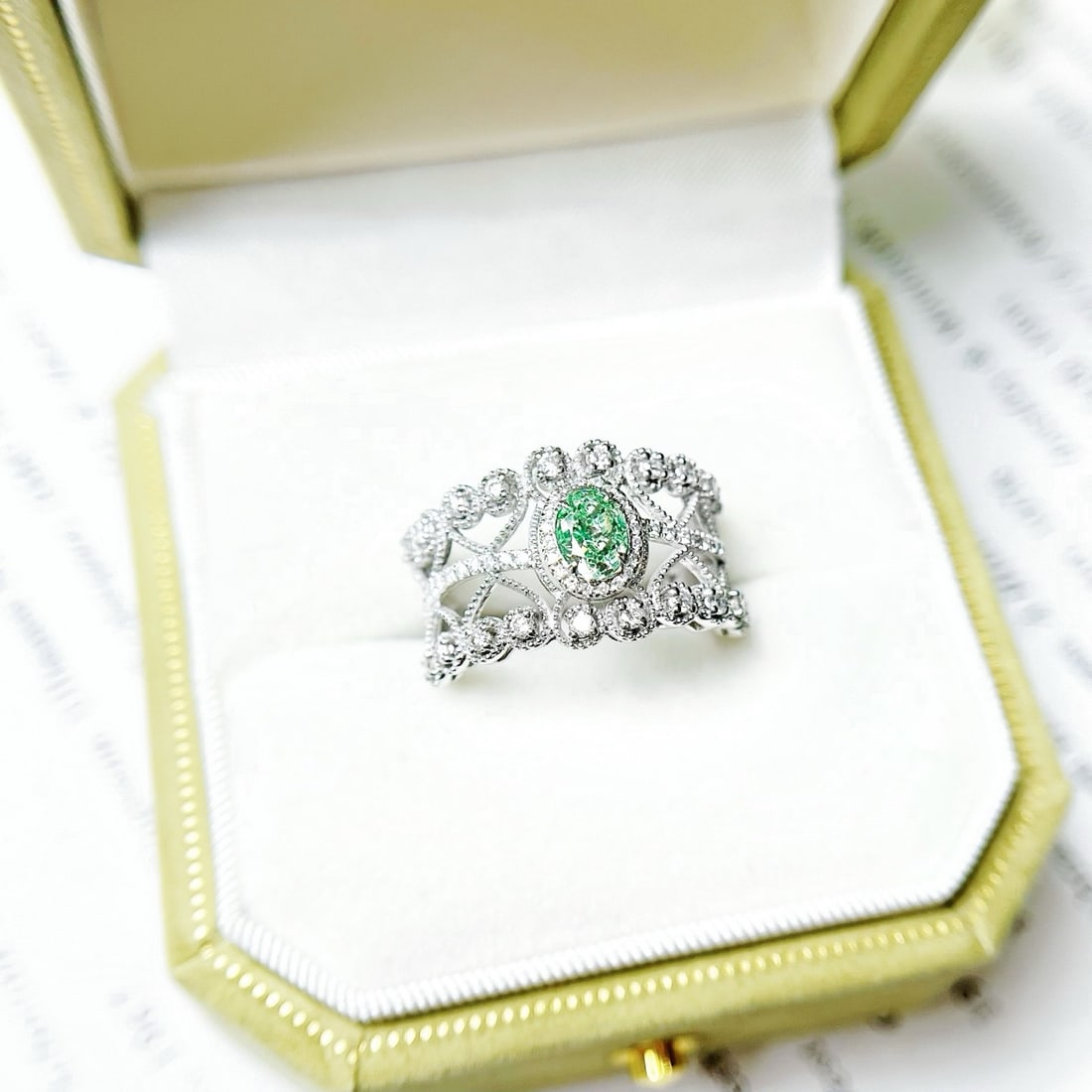 14k Gold 1.08 Ctw Natural Green Diamond & Diamond Ring - 3