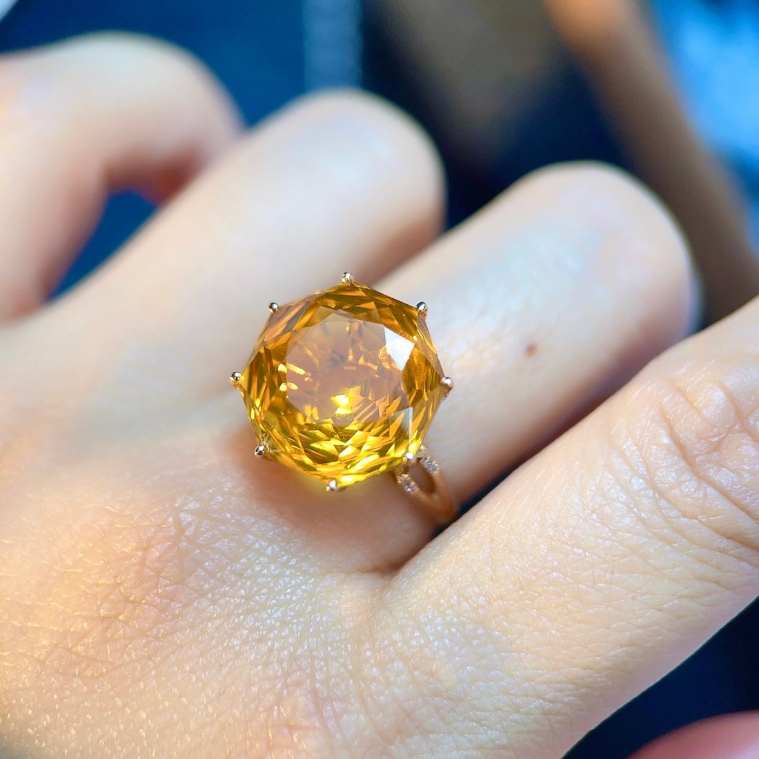 14k Gold 10.58 Ctw Natural Citrine & Diamond Ring - 6