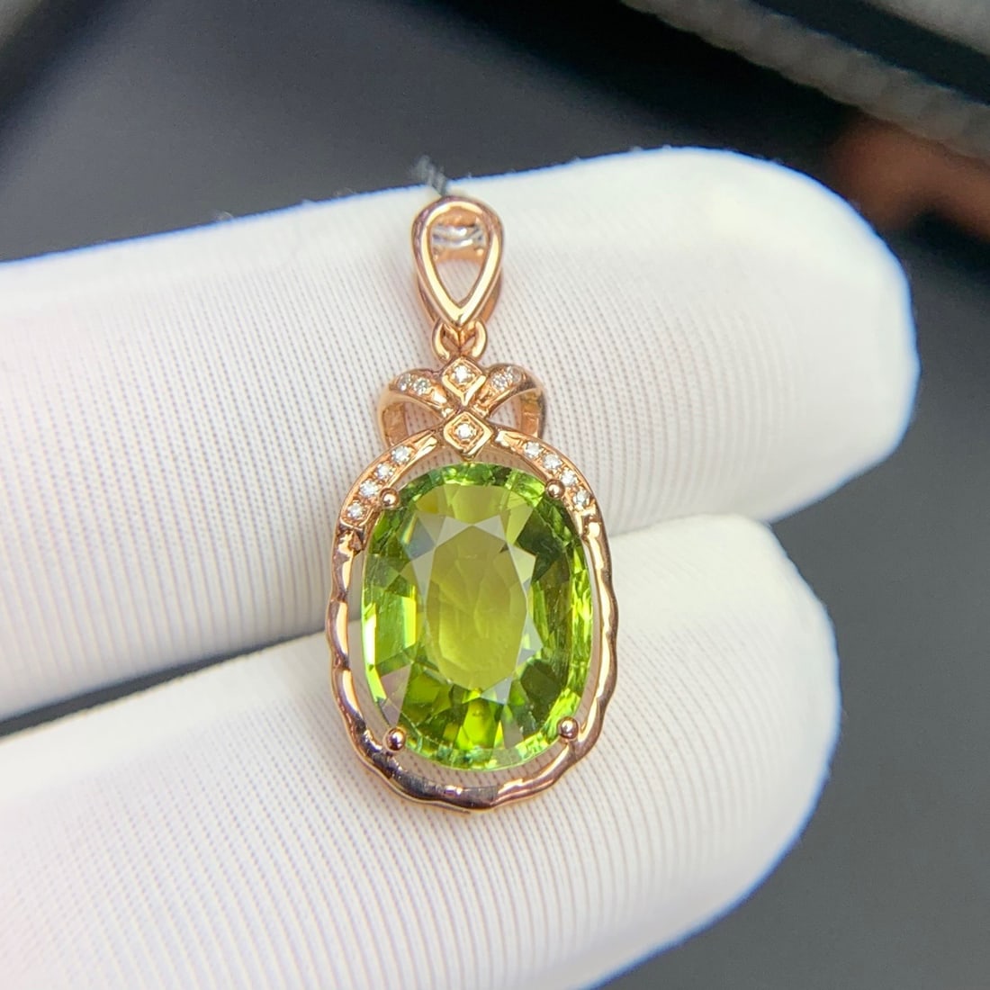 14k Gold 3.9 Ct Natural Tourmaline & Diamond Pendant( Without Chain ) - 2