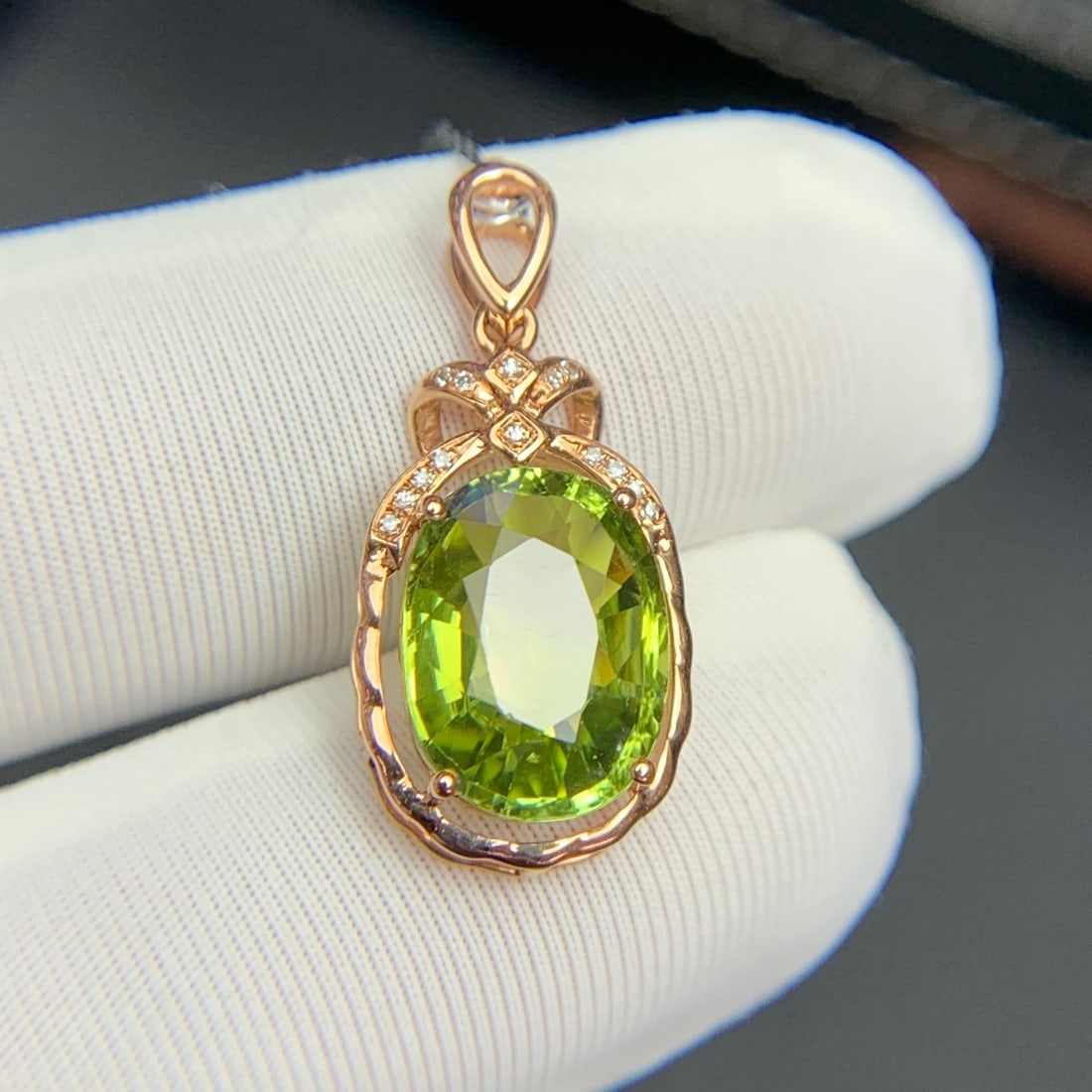 14k Gold 3.9 Ct Natural Tourmaline & Diamond Pendant( Without Chain ) - 3