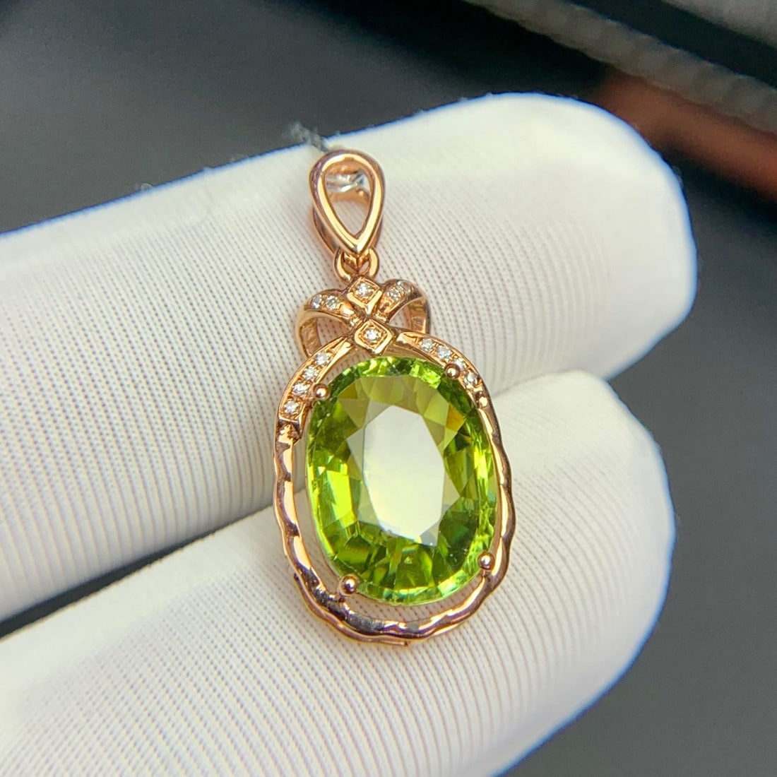 14k Gold 3.9 Ct Natural Tourmaline & Diamond Pendant( Without Chain ) - 7