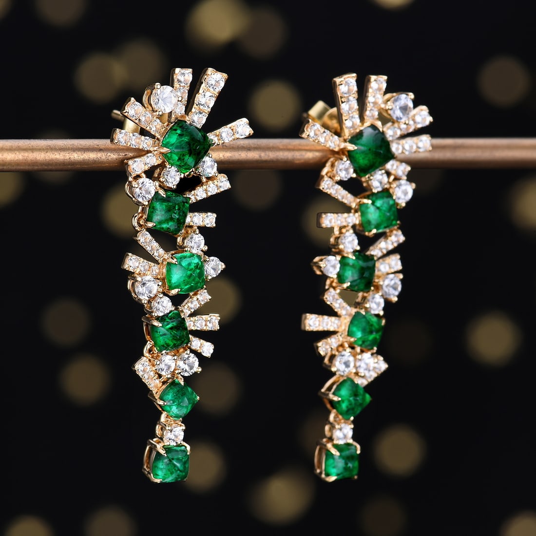 14k Gold 5.20 Ctw Vivid Green Natural Emerald & Sapphire Earrings - 3