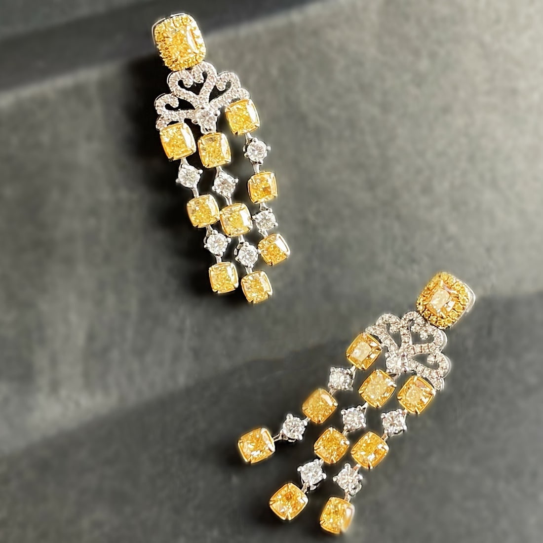 14k Gold 4.16 Ctw Natural Yellow Diamond & Diamond Earrings - 3