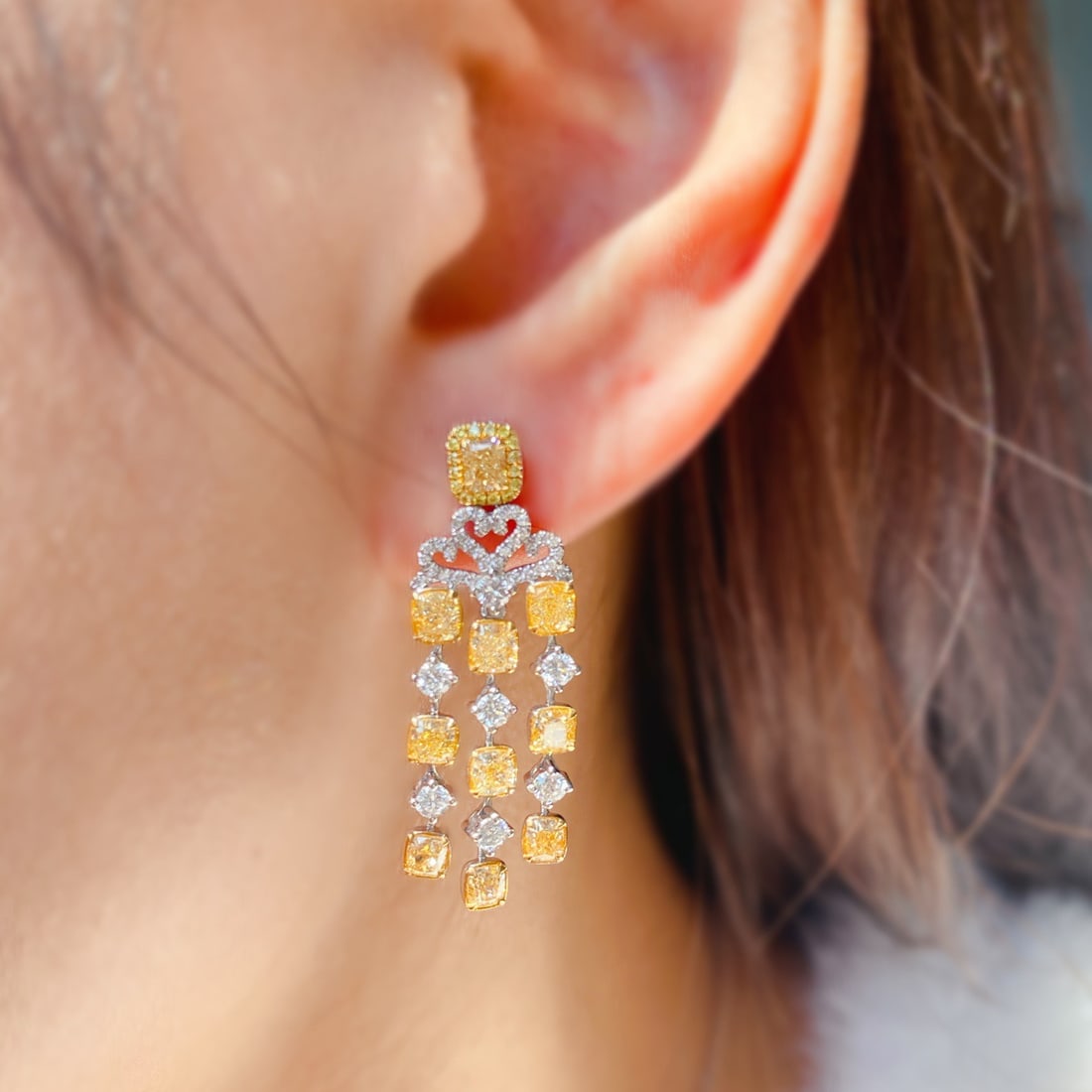 14k Gold 4.16 Ctw Natural Yellow Diamond & Diamond Earrings - 4