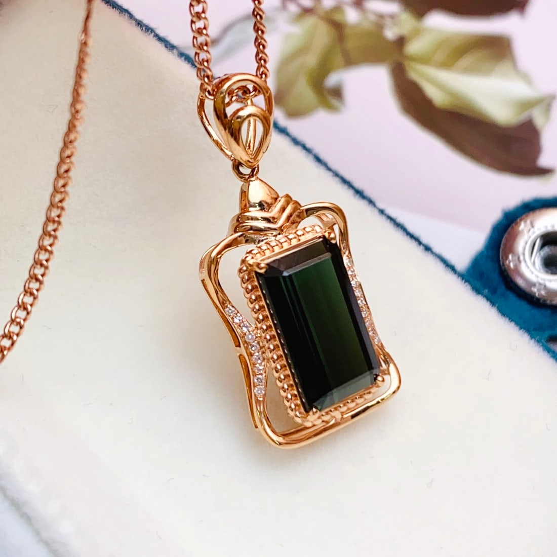 14k Gold 3.65 Ct Natural Tourmaline & Diamond Pendant( Without Chain ) - 3