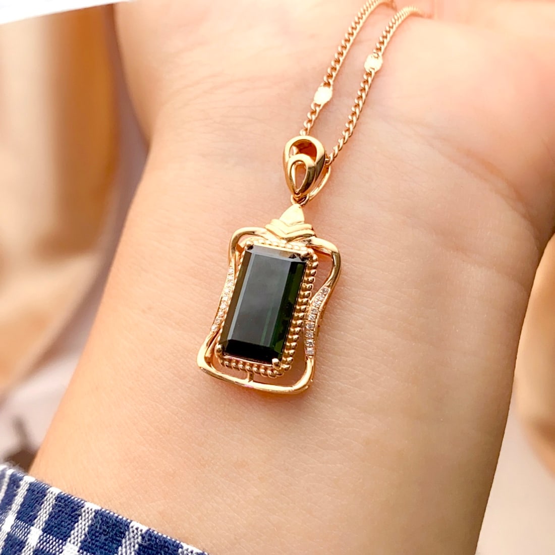 14k Gold 3.65 Ct Natural Tourmaline & Diamond Pendant( Without Chain ) - 5