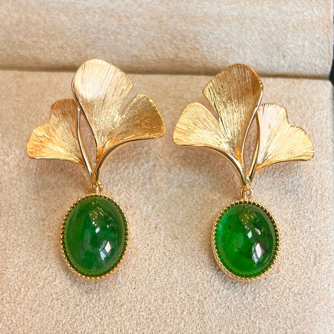 14k Gold 5.96 Ct Natural Emerald Earrings - 2