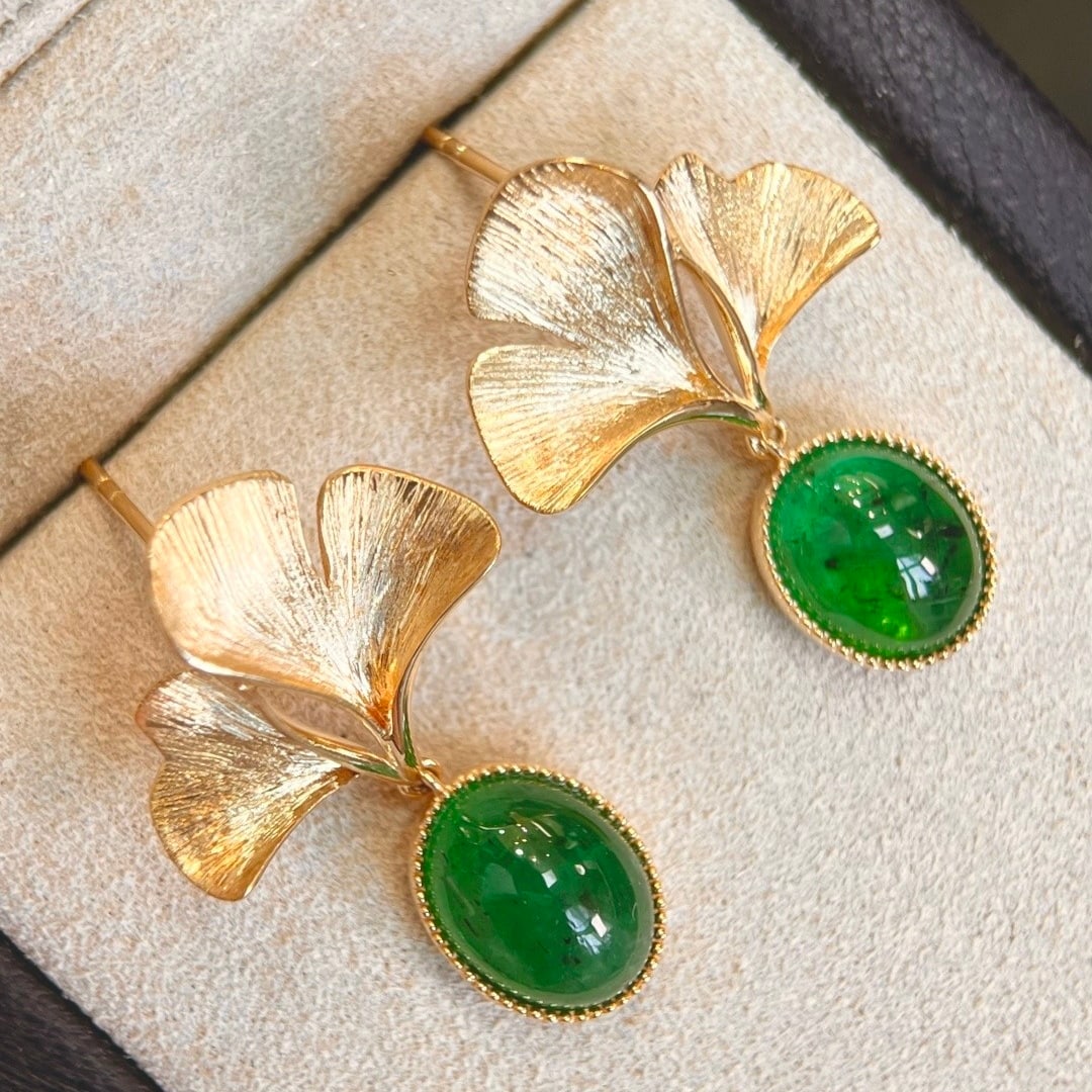 14k Gold 5.96 Ct Natural Emerald Earrings - 3