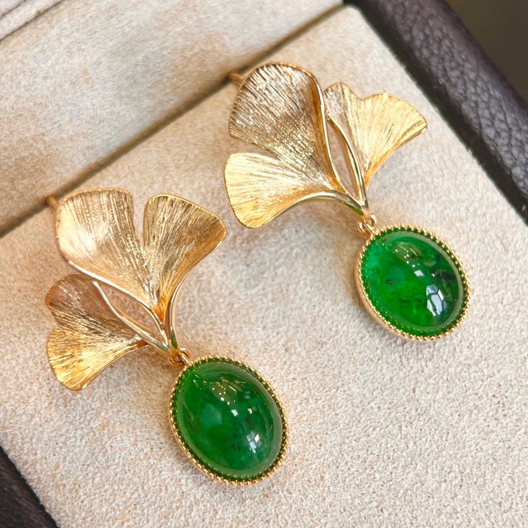 14k Gold 5.96 Ct Natural Emerald Earrings - 4