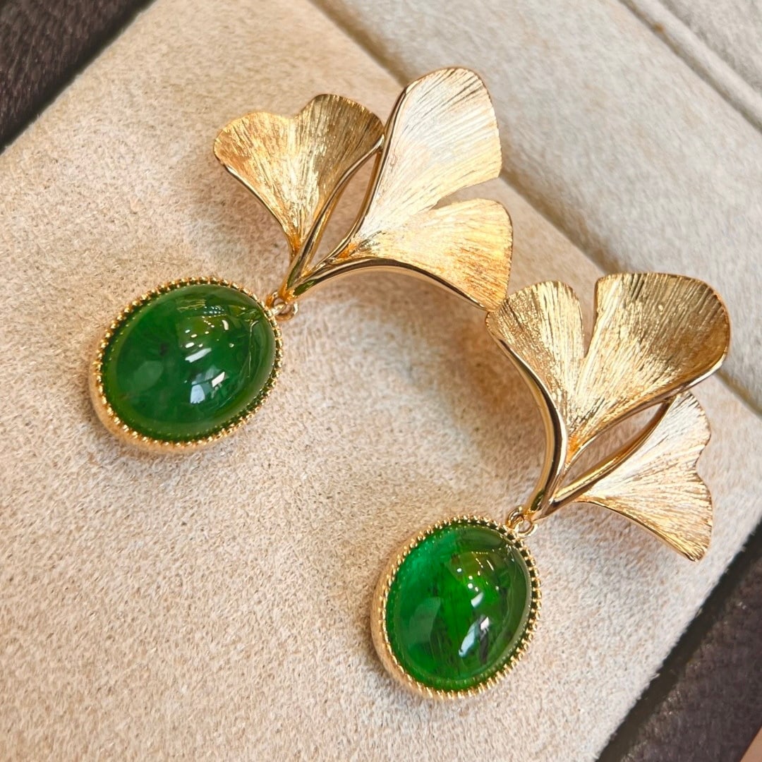 14k Gold 5.96 Ct Natural Emerald Earrings - 5