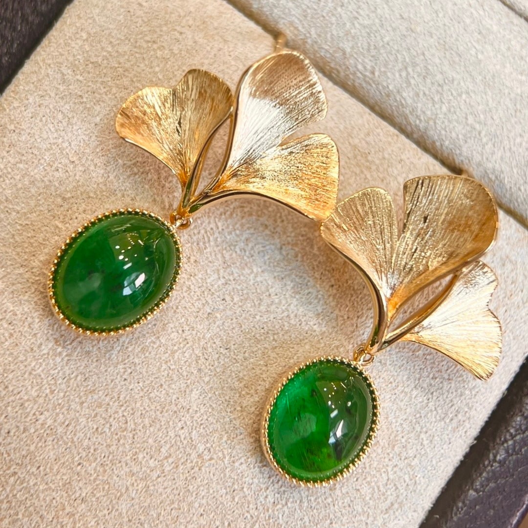 14k Gold 5.96 Ct Natural Emerald Earrings - 6