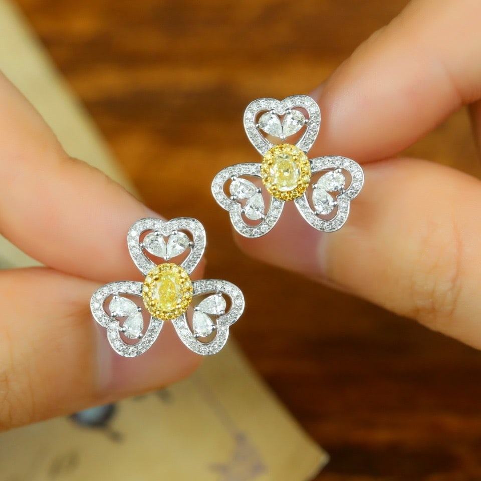 14k Gold 1.36 Ctw Natural Yellow Diamond & Diamond Earrings - 2