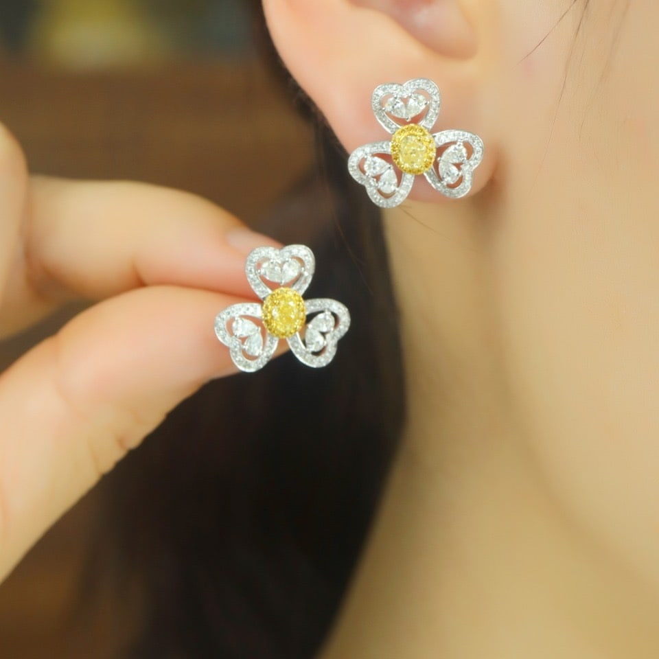 14k Gold 1.36 Ctw Natural Yellow Diamond & Diamond Earrings - 5