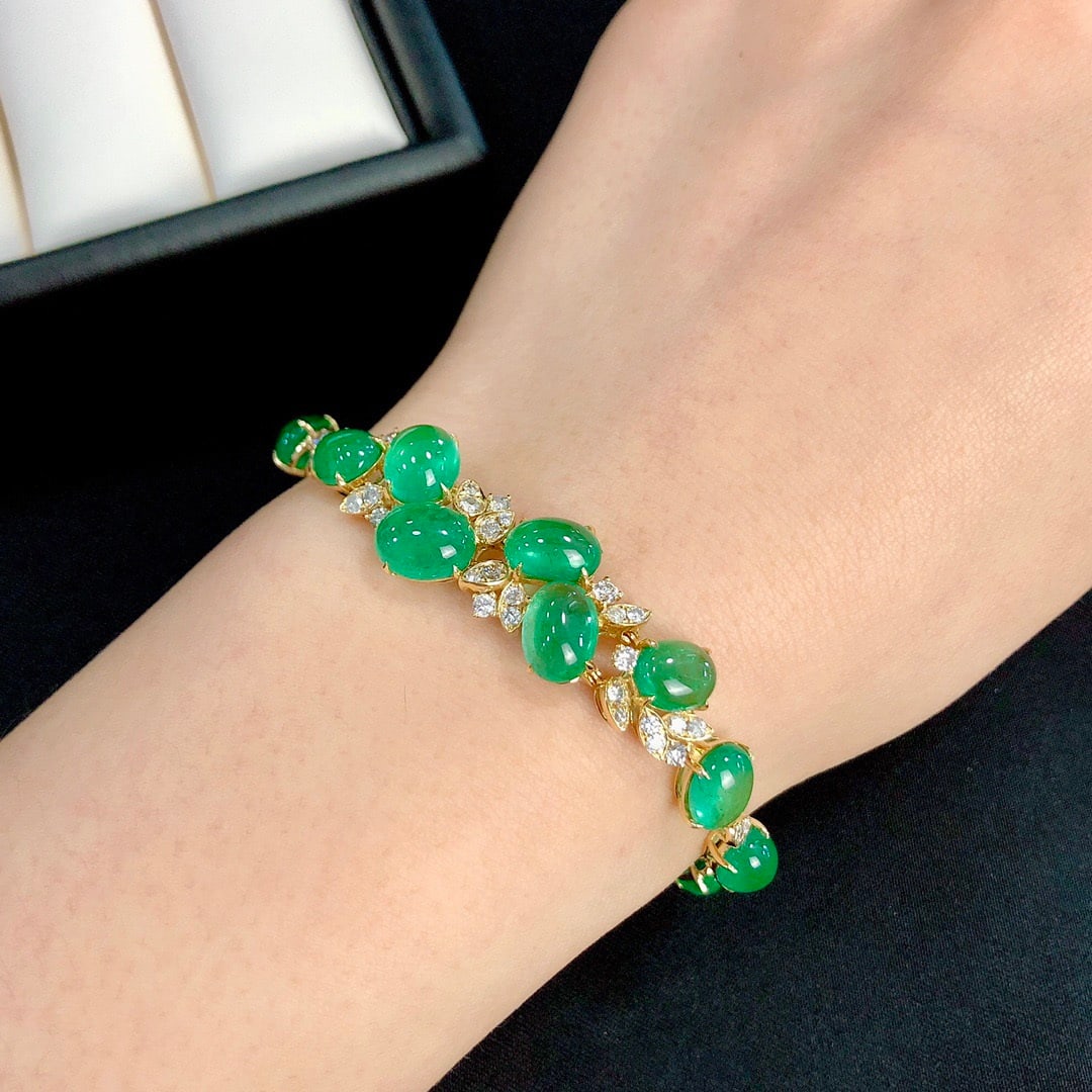 14k Gold 18.91 Ctw Natural Emerald & Diamond Bracelet - 6