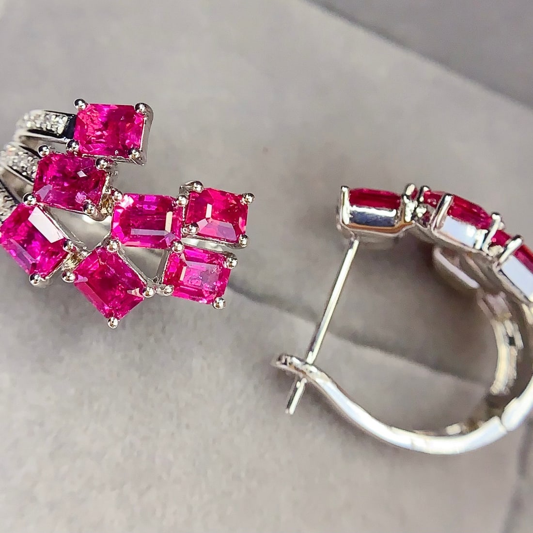 14k Gold 4.07 Ct Natural Ruby & Diamond Earrings - 5