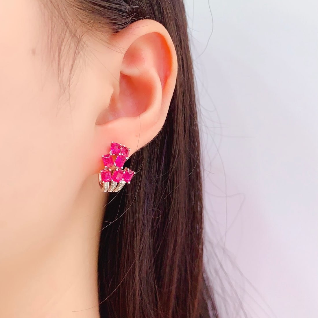 14k Gold 4.07 Ct Natural Ruby & Diamond Earrings - 6