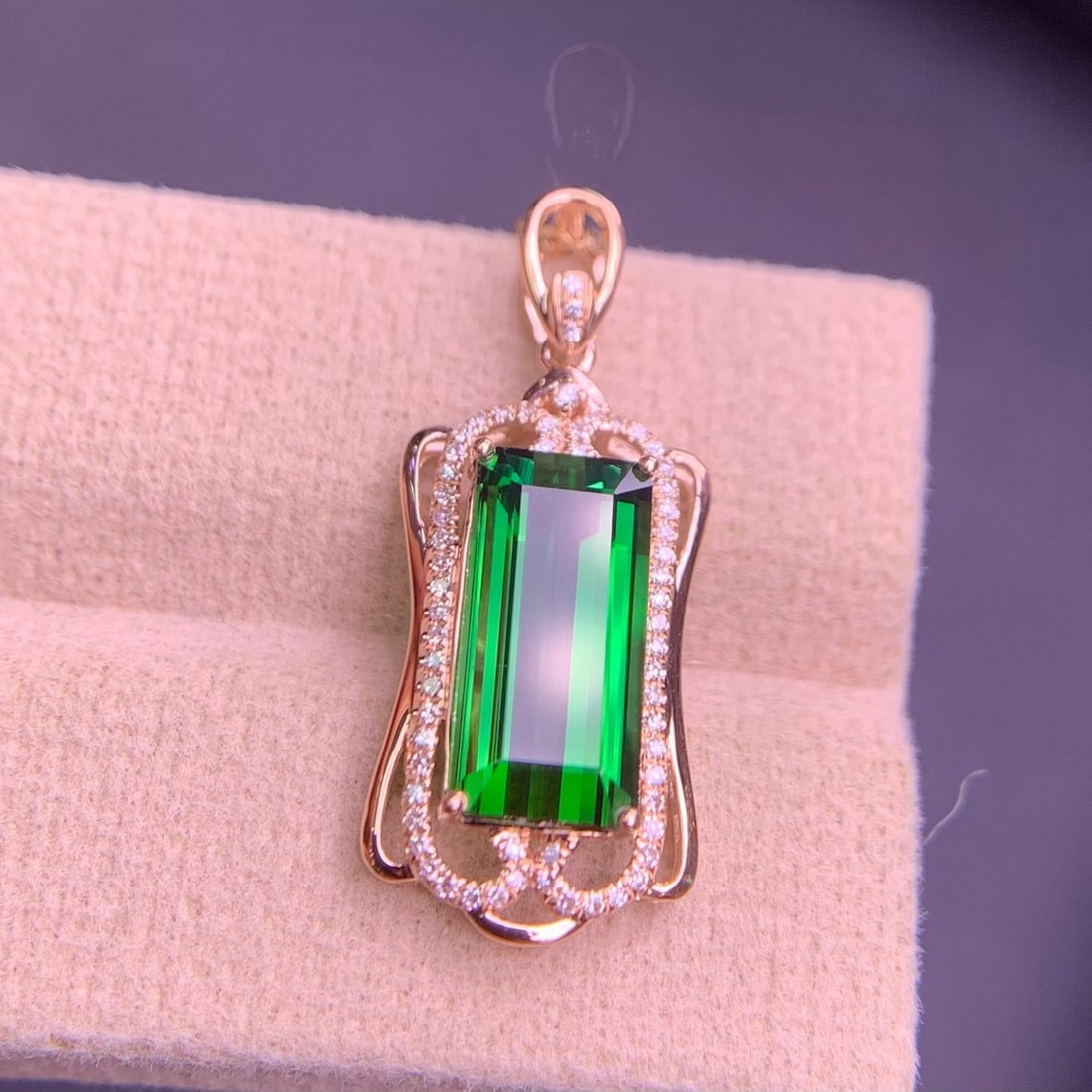 14k Gold 4.1 Ct Natural Tourmaline & Diamond Pendant( Without Chain ) - 6