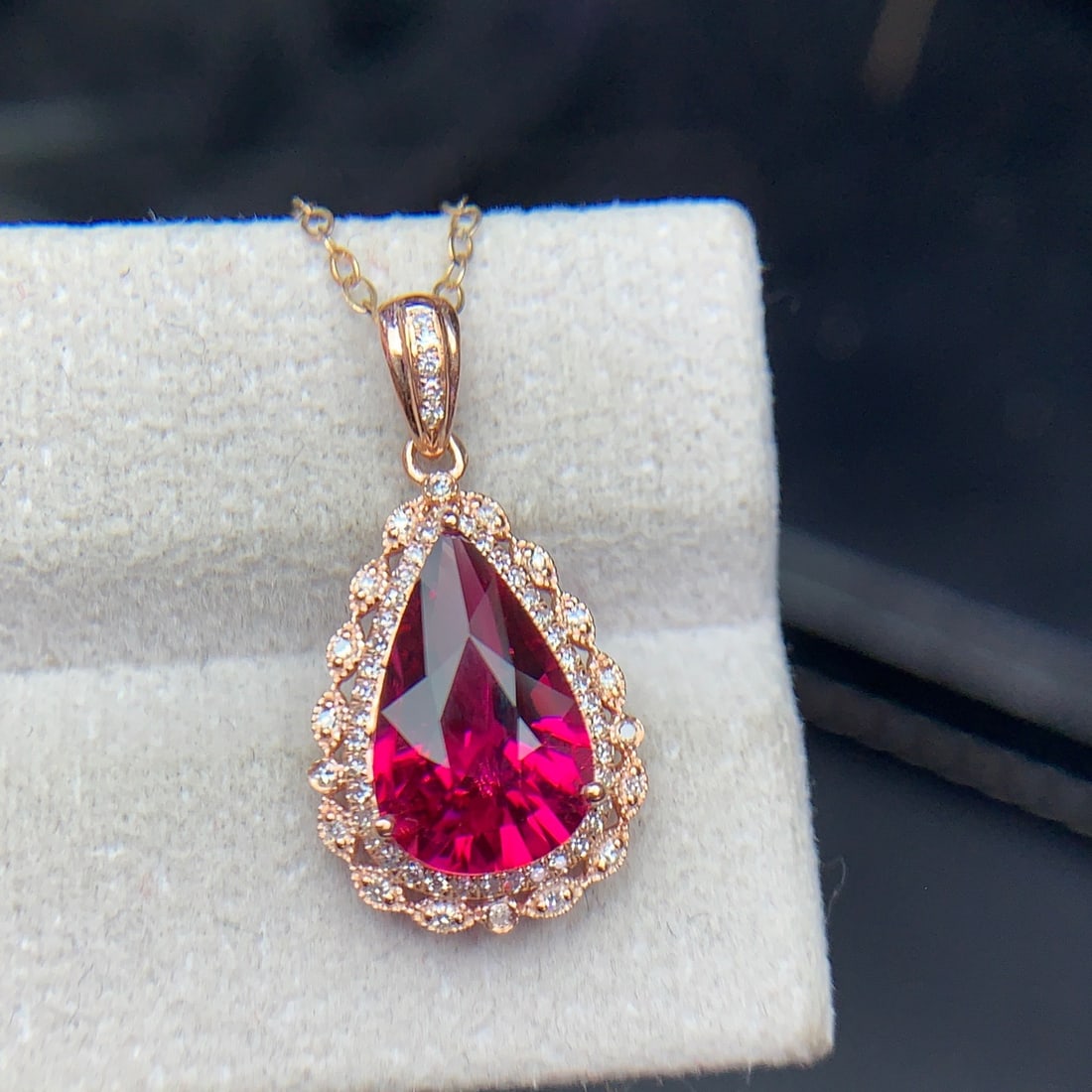 14k Gold 2.4 Ct Natural Tourmaline & Diamond Pendant( Without Chain ) - 2