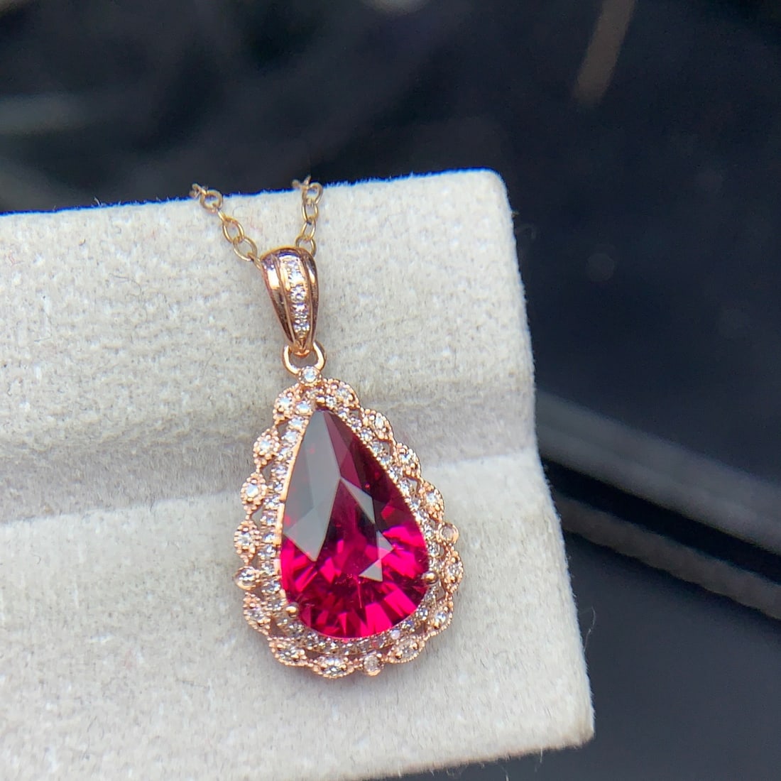 14k Gold 2.4 Ct Natural Tourmaline & Diamond Pendant( Without Chain ) - 3