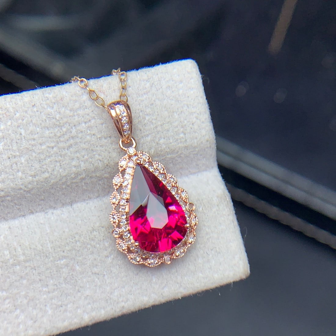 14k Gold 2.4 Ct Natural Tourmaline & Diamond Pendant( Without Chain ) - 5